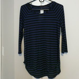 NWT LA Made black & blue striped 3/4 sleeve top, S